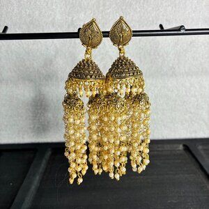 Gold and Pearl Indian Wedding Earrings